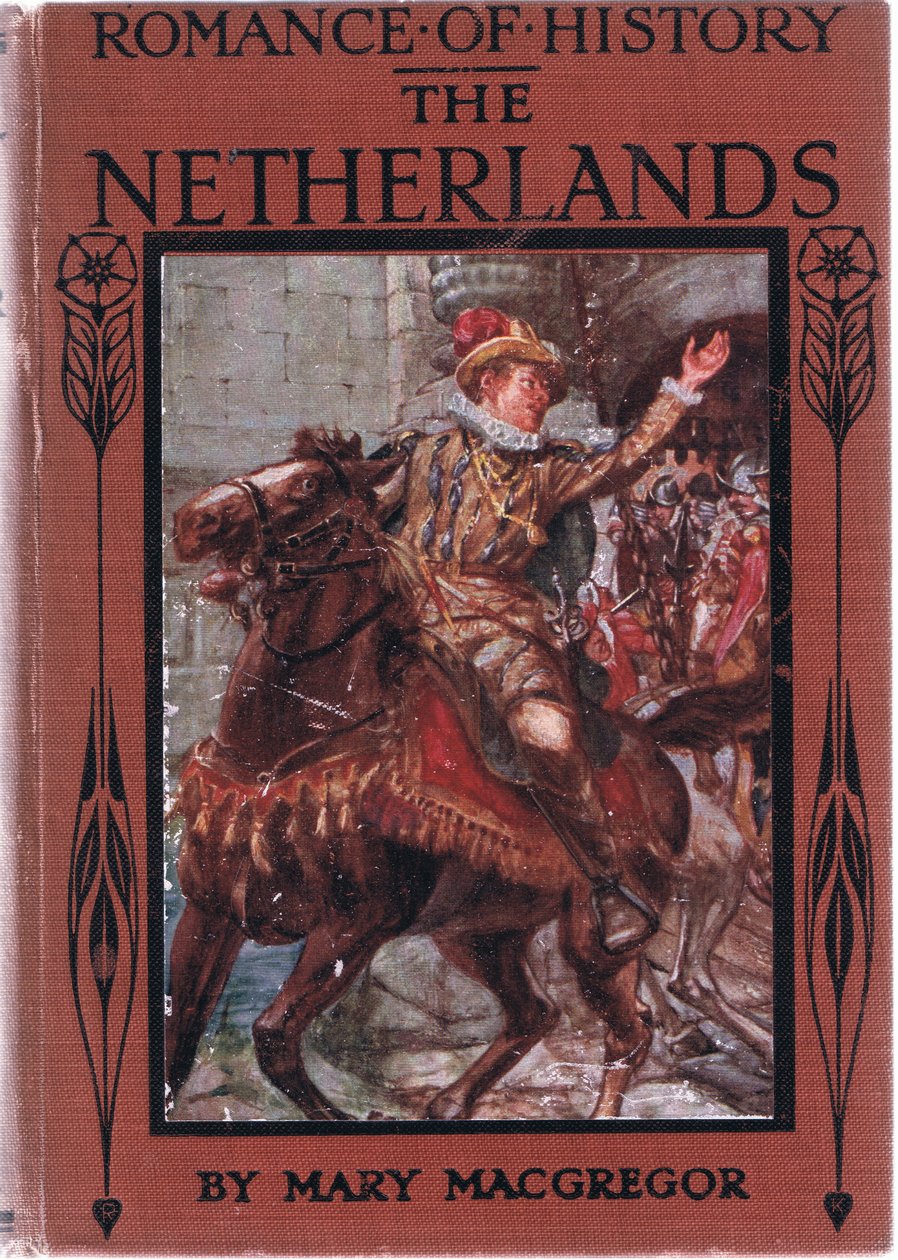 Forsidedesign, illustrasjon fra Romance of History: Nederland, 1920-tallet av Arthur David McCormick