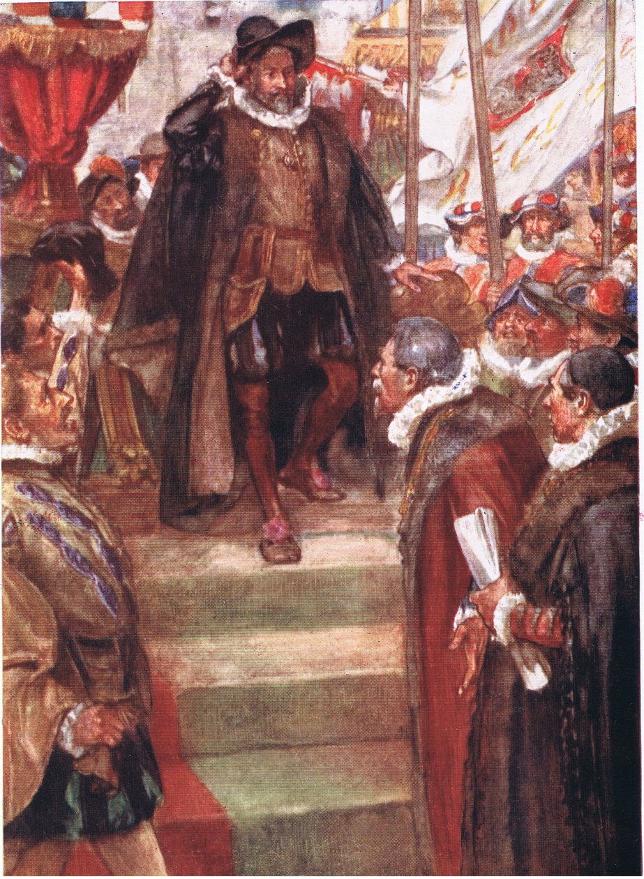 Prinsen av Orange visste ikke noe større øyeblikk enn dette, illustrasjon fra Romance of History: The Netherlands, 1920-tallet av Arthur David McCormick