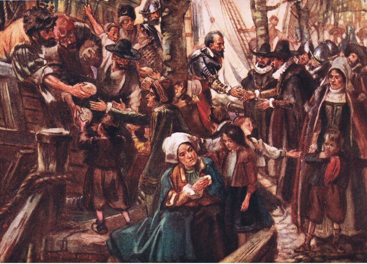Kaiene var kantet med utsultet folk, illustrasjon fra Romance of History: Nederland, 1920-tallet av Arthur David McCormick