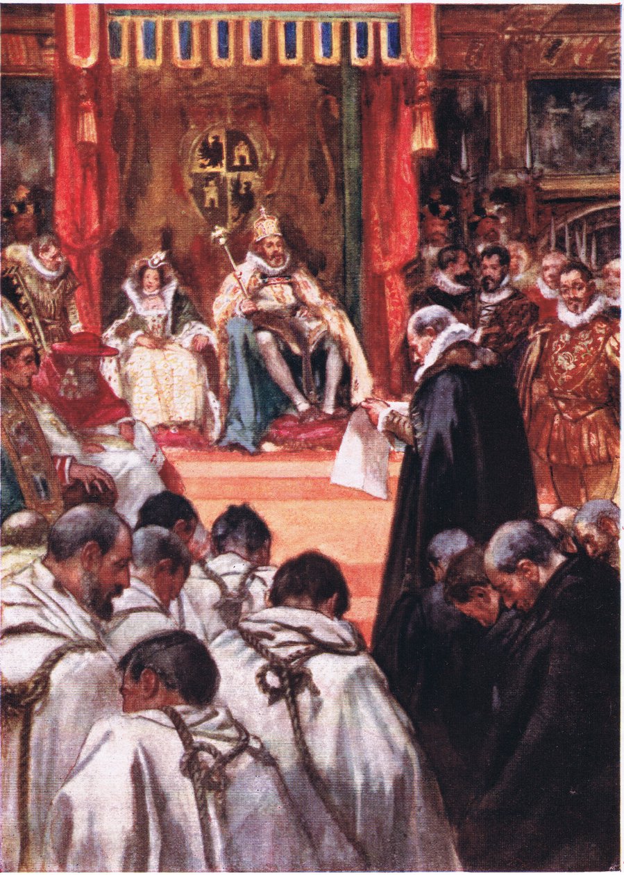 De skulle ydmykt be keiserne om tilgivelse, illustrasjon fra Romance of History: The Netherlands, 1920-tallet av Arthur David McCormick