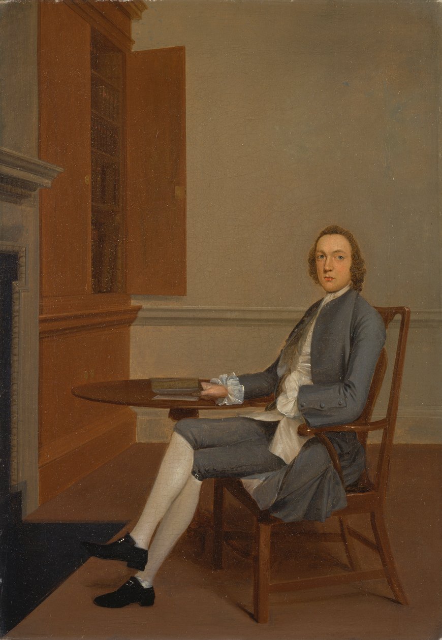En ukjent mann sitter ved et bord av Arthur Devis