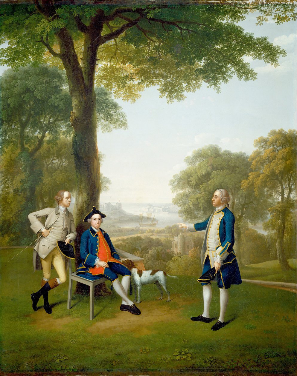 Arthur Holdsworth samtaler med Thomas Taylor og kaptein Stancombe ved River Dart, 1757. av Arthur Devis
