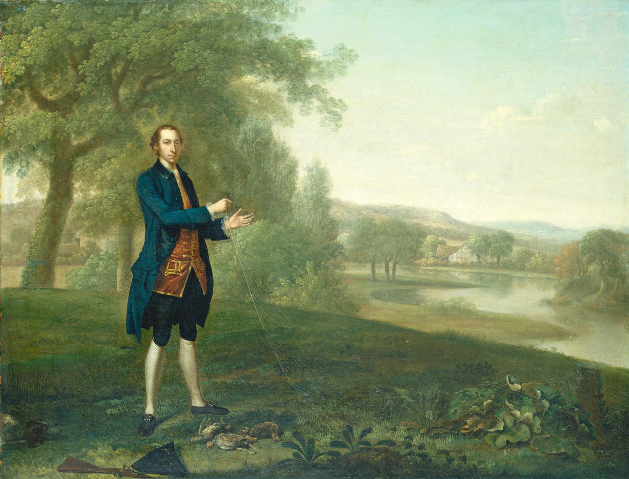 Portrett av en gentleman som fanger rapphøns med nett av Arthur Devis