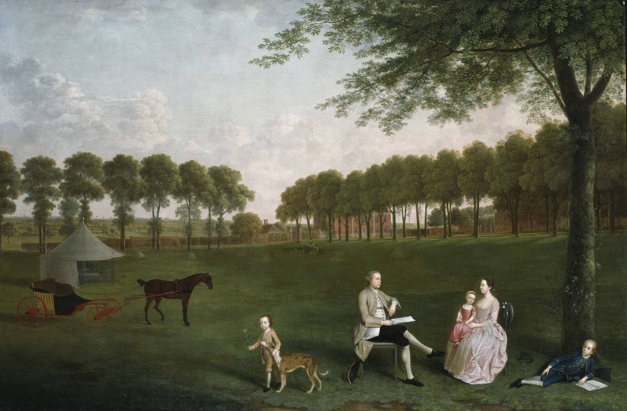 Sir John Shaw og hans familie i parken ved Eltham Lodge, Kent, 1761 av Arthur Devis