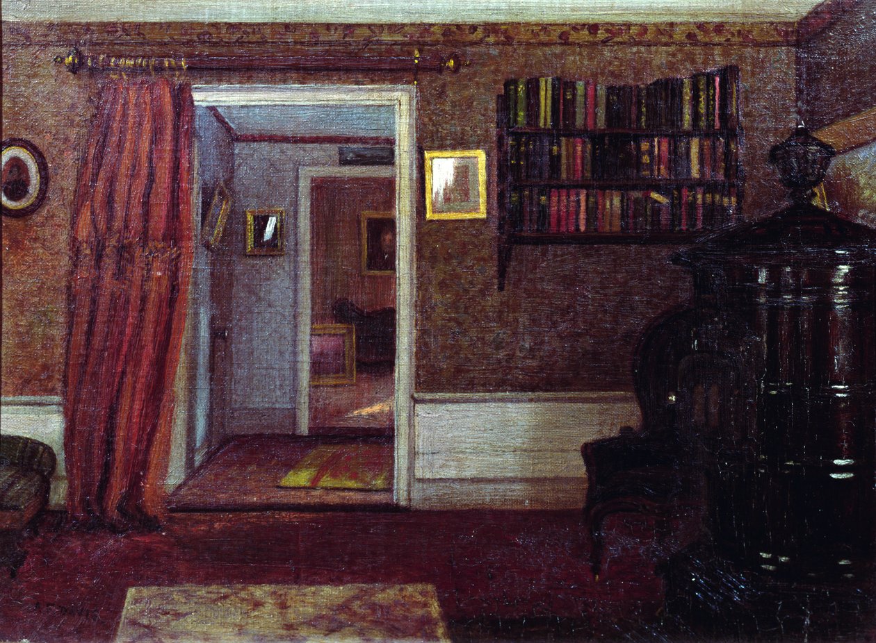 The Parlor Stove, ca. 1900 (olje om bord) av Arthur F. Davies