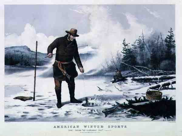Amerikansk vintersport: Ørretfiske på Chateaugay Lake, pub. av Currier & Ives av Arthur Fitzwilliam (after) Tait