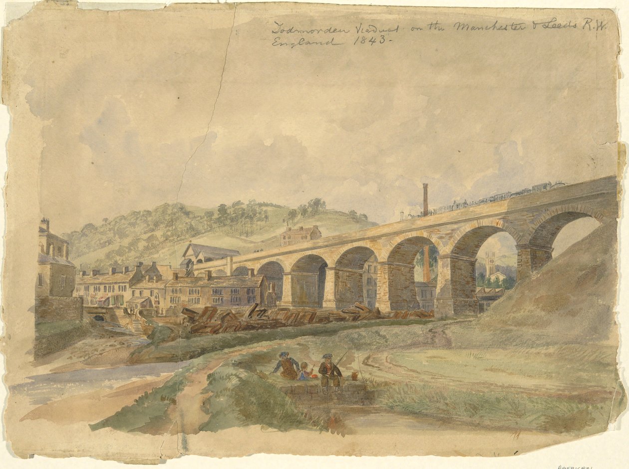 Todmorden Viaduct på Manchester og Leeds Railway, England 1843 av Arthur Fitzwilliam Tait