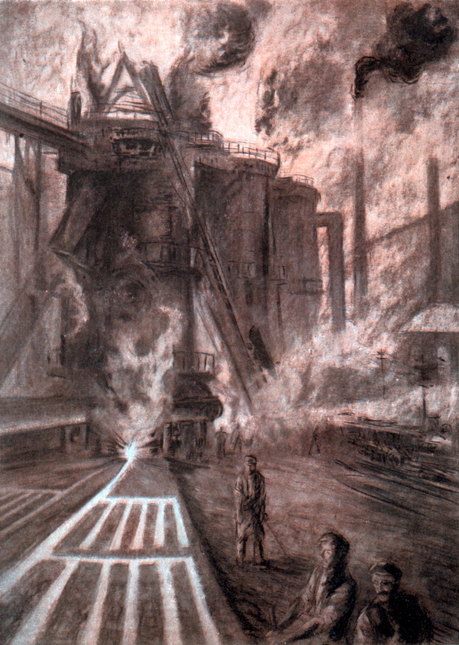 'Tapping a Blast Furnace', c1920 av Arthur Garratt