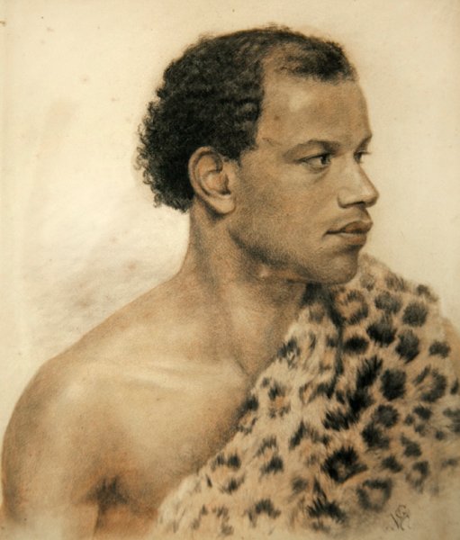 Portrett av en afrikaner (farget kritt på papir) av Arthur George Walker