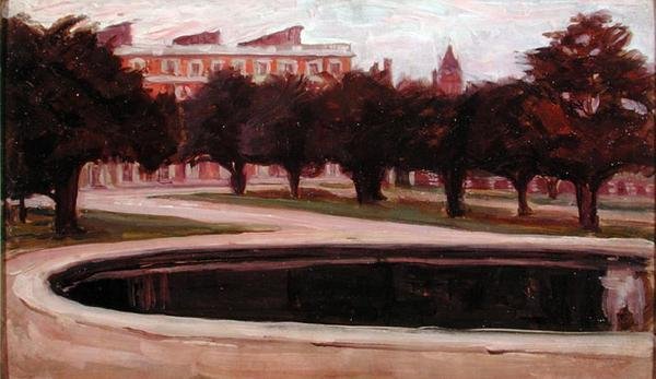 Hampton Court Palace (olje på panel) av Arthur Haythorne Studd