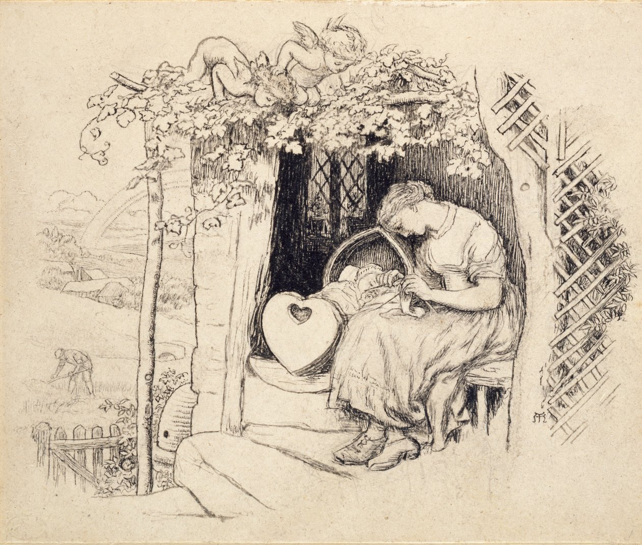 Ved vuggen, 1873 av Arthur Hughes