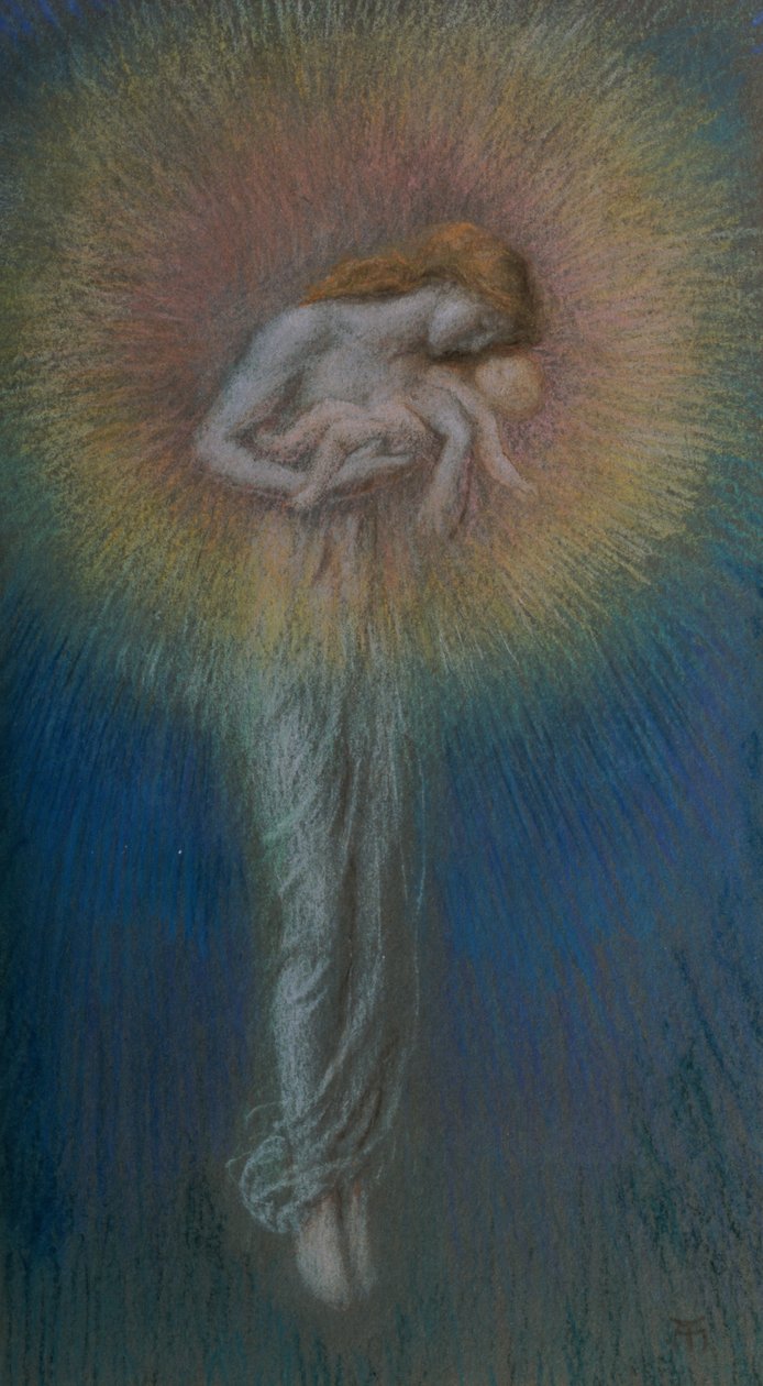Moderskap, ca. 1890-tallet (pastell på papir) av Arthur Hughes