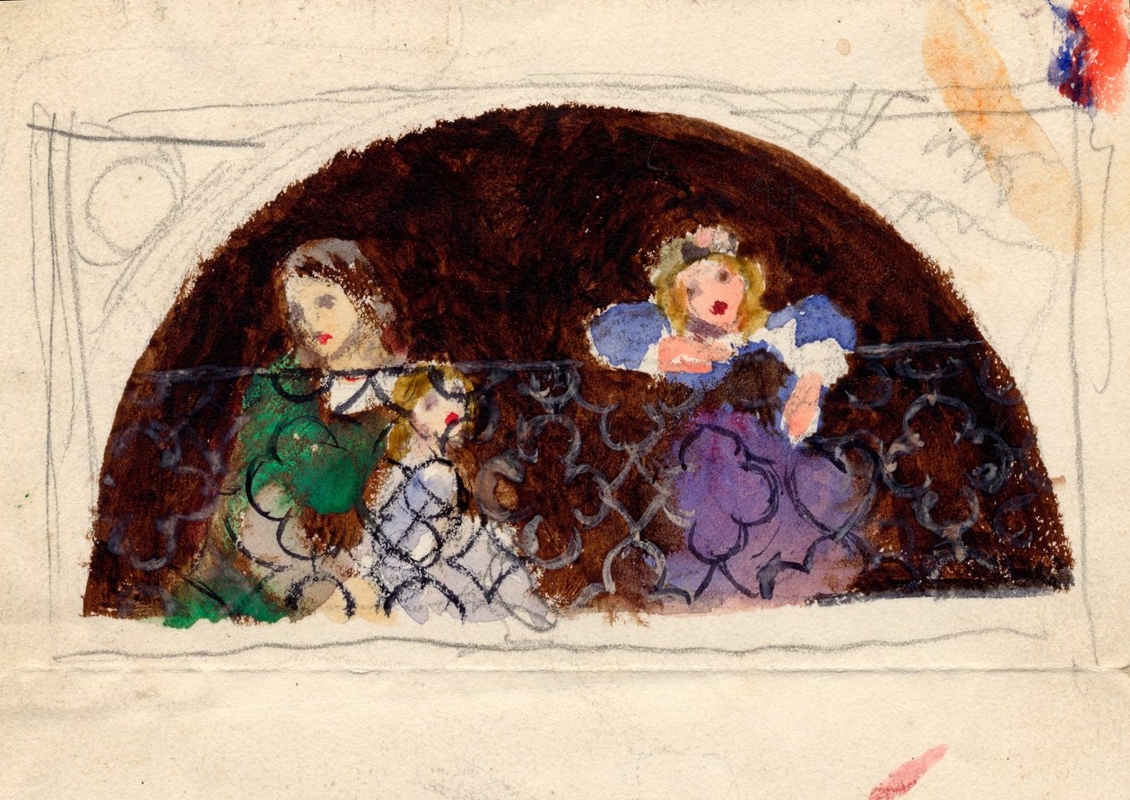 Skisse for Portrait of Mrs Leathart and Children (akvarell og kroppsfarge på papir) av Arthur Hughes