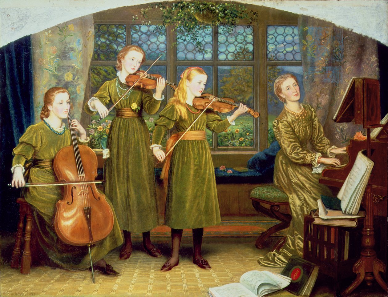 Hjemmekvartetten: Fru Vernon Lushington og hennes barn, 1883 av Arthur Hughes