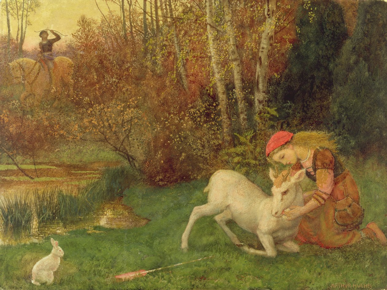 The White Hind, ca. 1870 (gouache) av Arthur Hughes