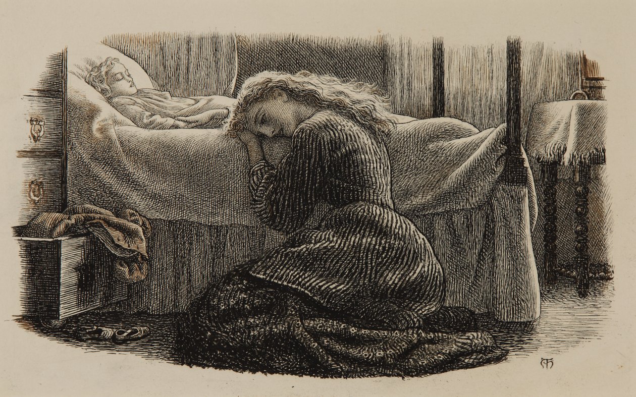 Det yngste barnets død, ca. 1865 (blekk på papir) av Arthur Hughes