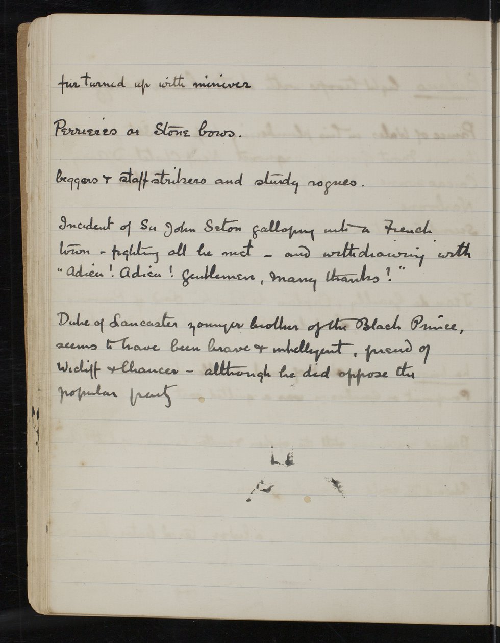 Side fra en notatbok for The White Company, The Newberry Library Vault Folio Case MS 5116 no. 2 av Arthur Ignatius Conan Doyle