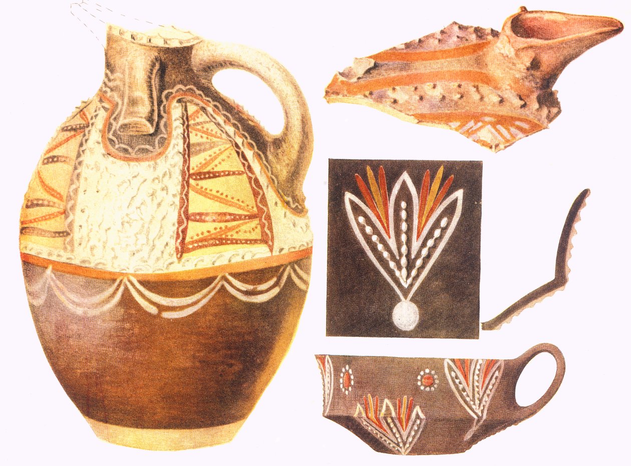 Koppreproduksjoner og fargerike fragmenter fra Knossos av Arthur John Evans