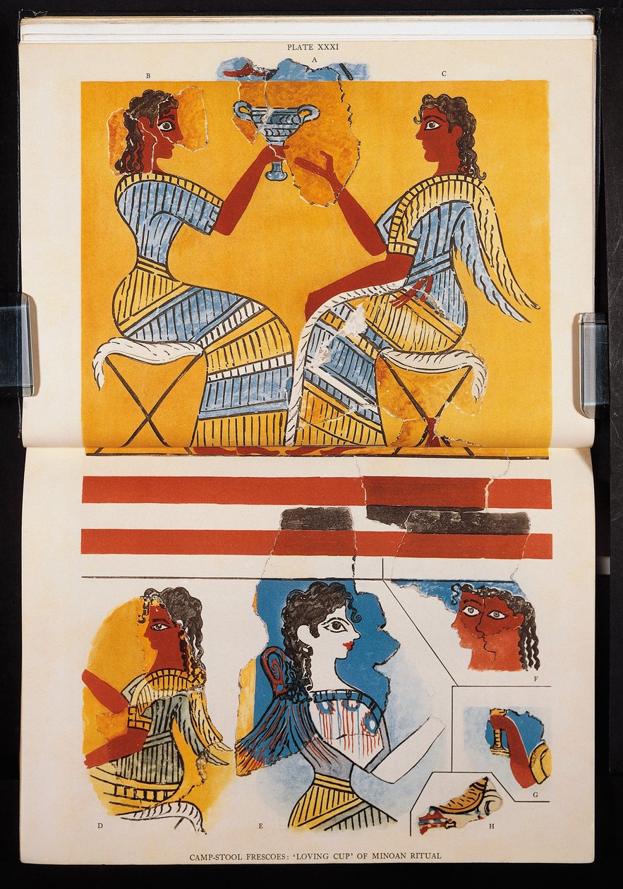 Reproduksjon av fresker av Sir Arthur John Evans, The Palace of Minos at Knossos, utgave 1921 av Arthur John Evans