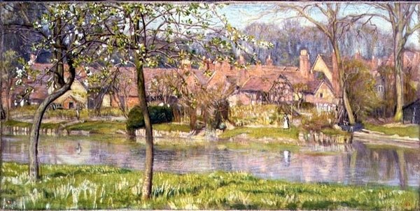 Hus og en elv av Arthur Joseph Gaskin