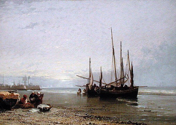 Luggers på stranden ved Treport av Arthur Joseph Meadows