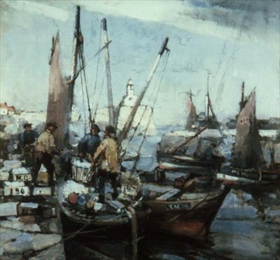 Harbour Scene (olje på lerret) av Arthur MacDonald