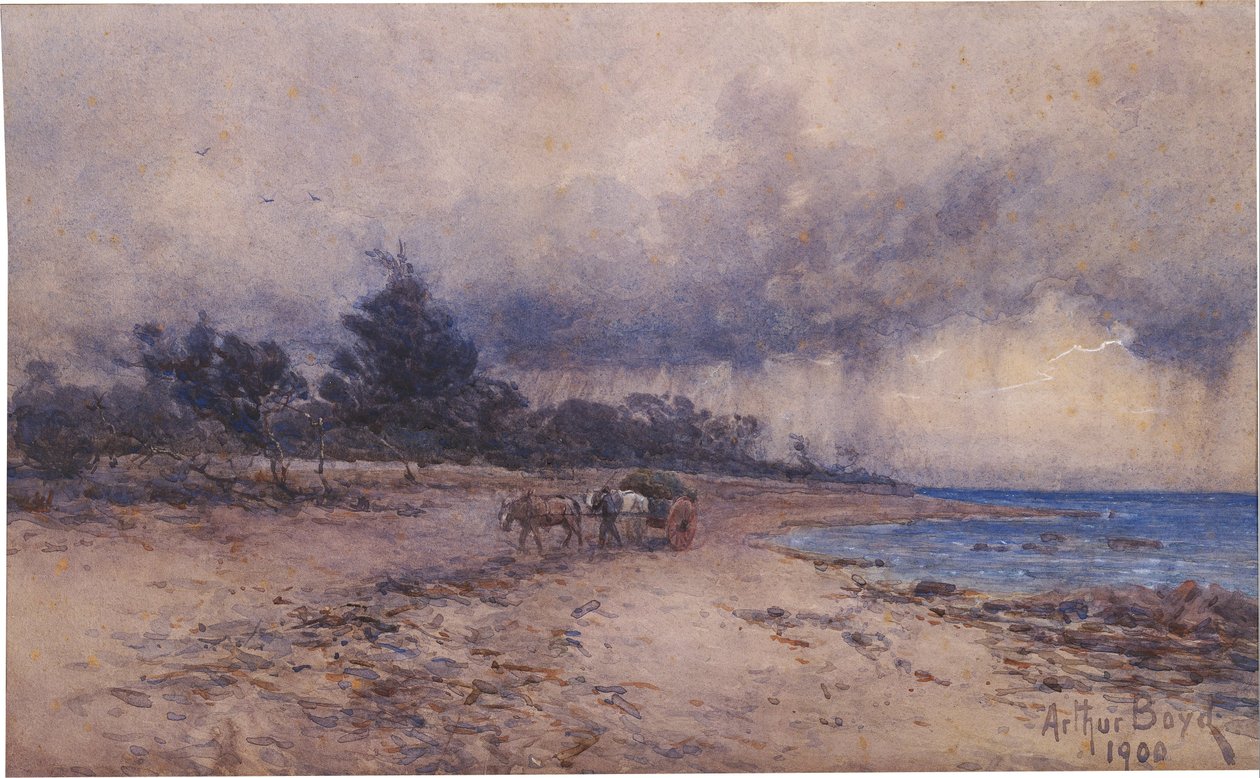 ikke tittel (samle tang før stormen, Sandringham -stranden) av Arthur Merric Boyd