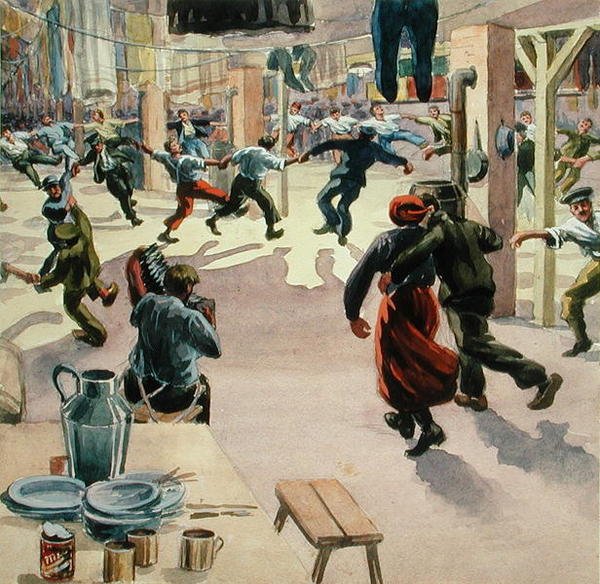 Julaften i Giessen Camp, ca. 1916 (akvarell på papir) av Arthur Nantel