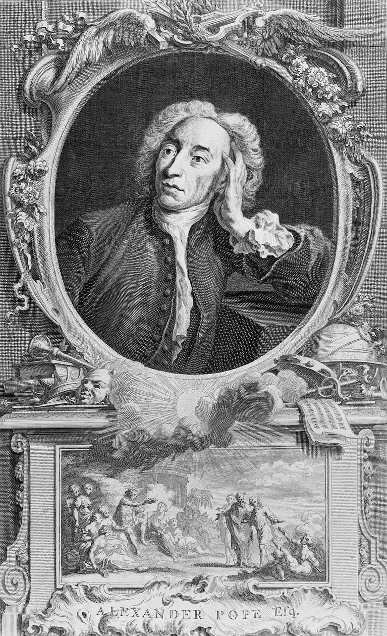 Portrett av Alexander Pope (1688-1744), gravert av Jacobus Houbraken (1698-1780), 1747 (gravering) (bw-foto) av Arthur Pond