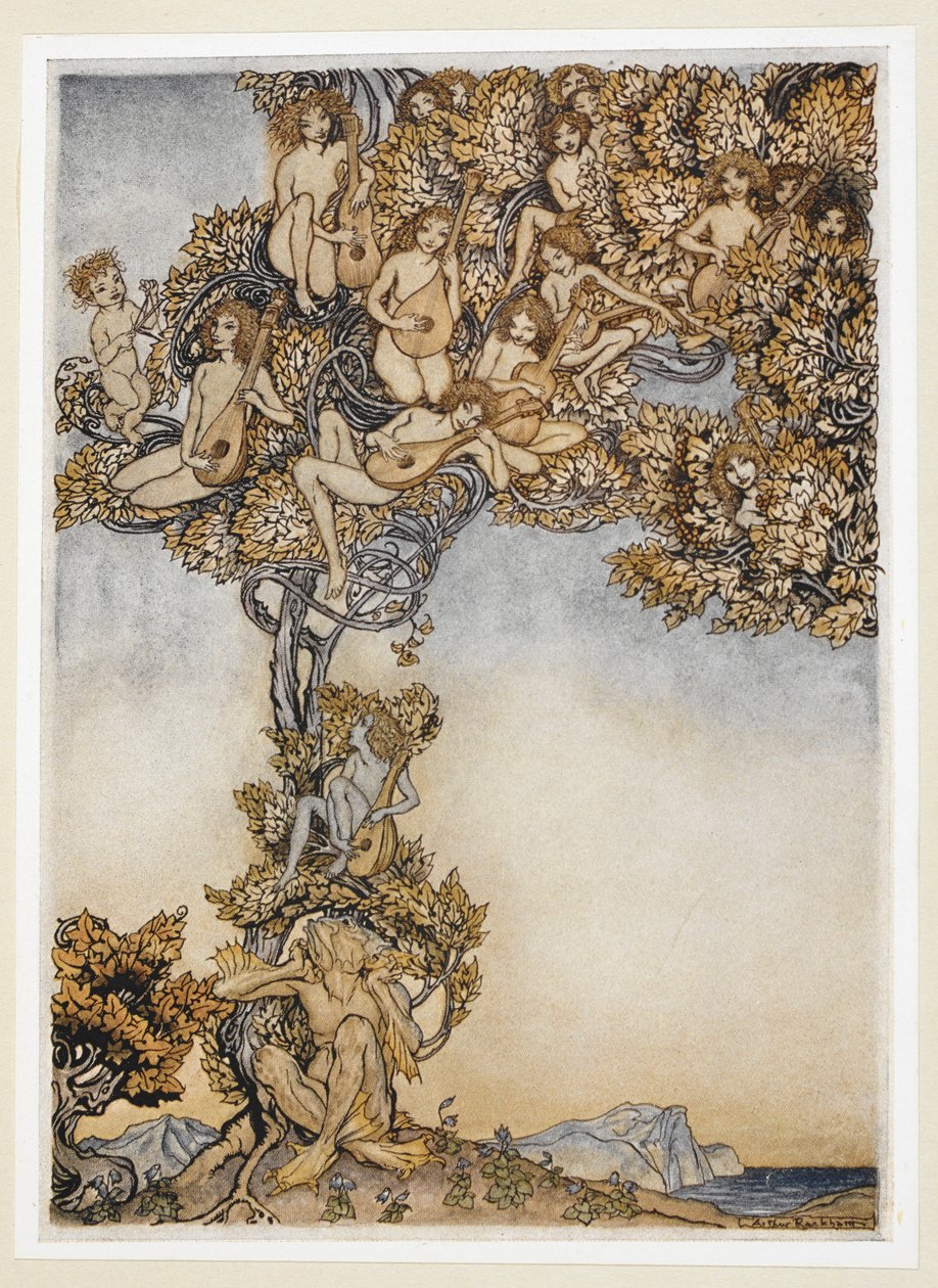ACT III: Scene II, linje 146 Noen ganger tusen tvangsinstrumenter Vil nynne om ørene mine. av Arthur Rackham