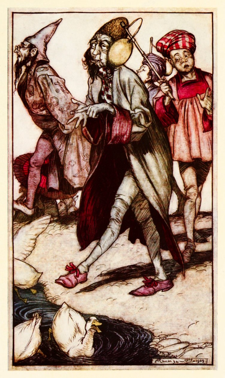 En laputisk gentleman tar en spasertur fra del III: A Voyage to Laputa etc i Gullivers Travels av Jonathan Swift av Arthur Rackham