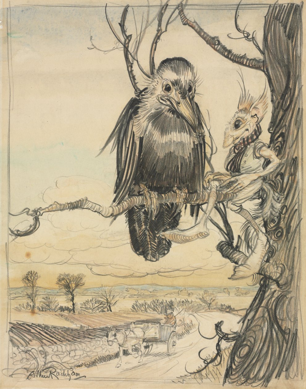Et ekorn og en kråke av Arthur Rackham