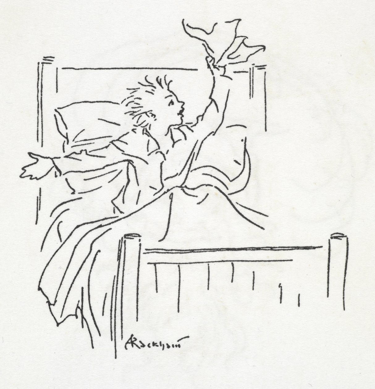 En gutt i sengen av Arthur Rackham
