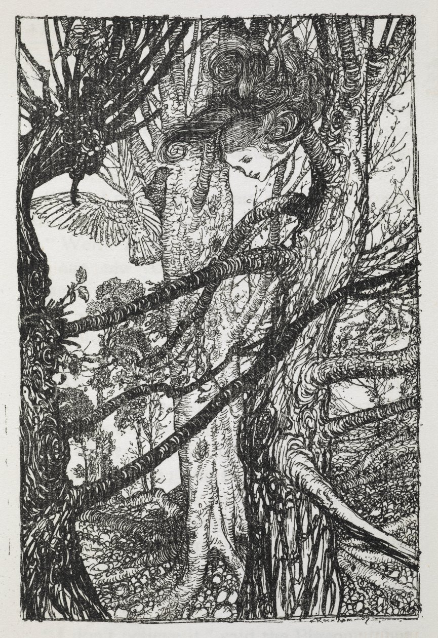 Alice som en slange som snakker med en due av Arthur Rackham