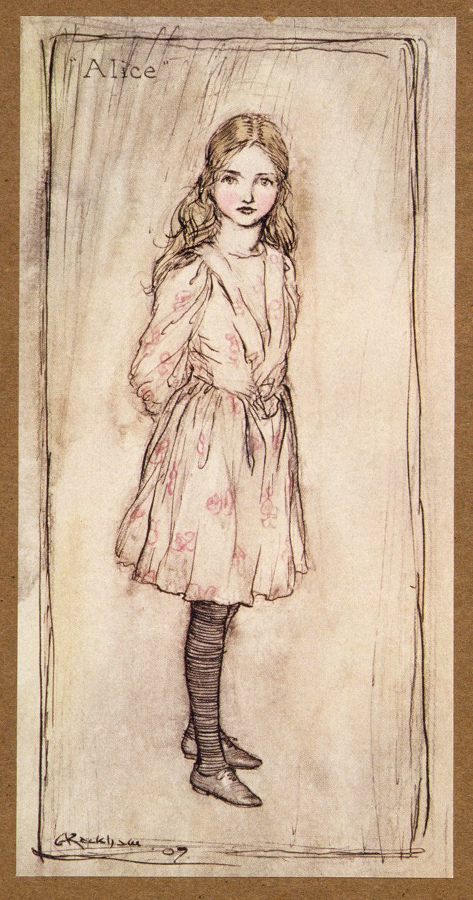 Alice, frontispice fra Alices Adventures in Wonderland, av Lewis Carroll, pub.1907 av Arthur Rackham