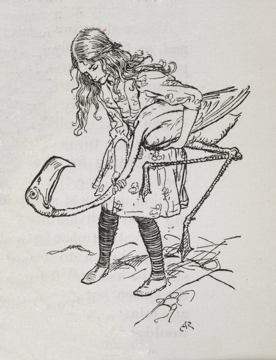 Alice spiller krokket med en flamingo av Arthur Rackham