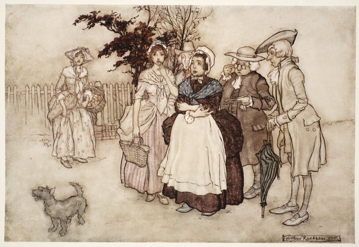 "Alle stod forbløffet.", fra Rip Van Winkle av Washington Irving, pub. 1910 (farge litho) av Arthur Rackham