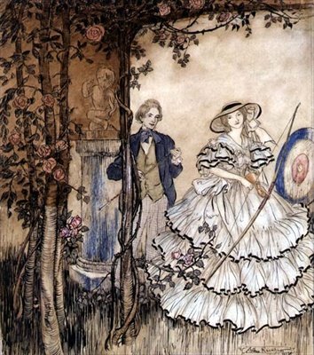 Bueskyting (penn og blekk, akvarell) av Arthur Rackham