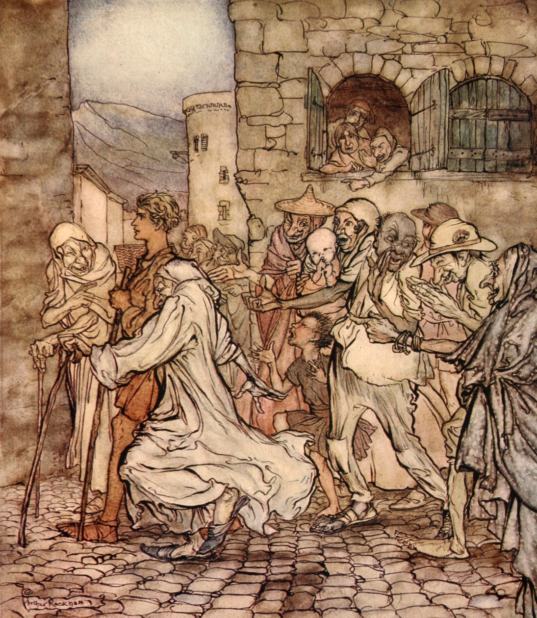Mens Perseus gikk langs pekte folket etter ham, illustrasjon fra 