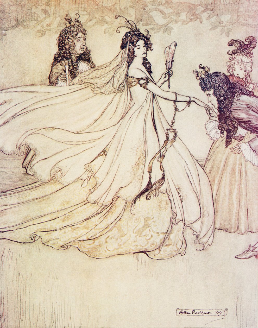 Aschenputtel går til ballet, fra The Fairy Tales of the Brothers Grimm, pub. 1909 av Arthur Rackham