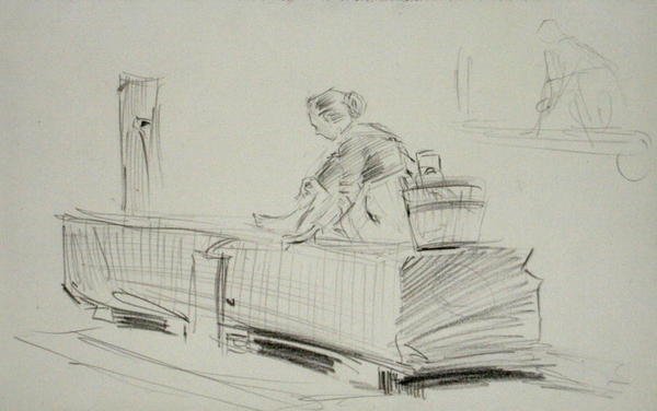 Ved pumpen (blyant på papir) av Arthur Rackham