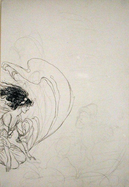 Ved pumpen (blyant på papir) av Arthur Rackham