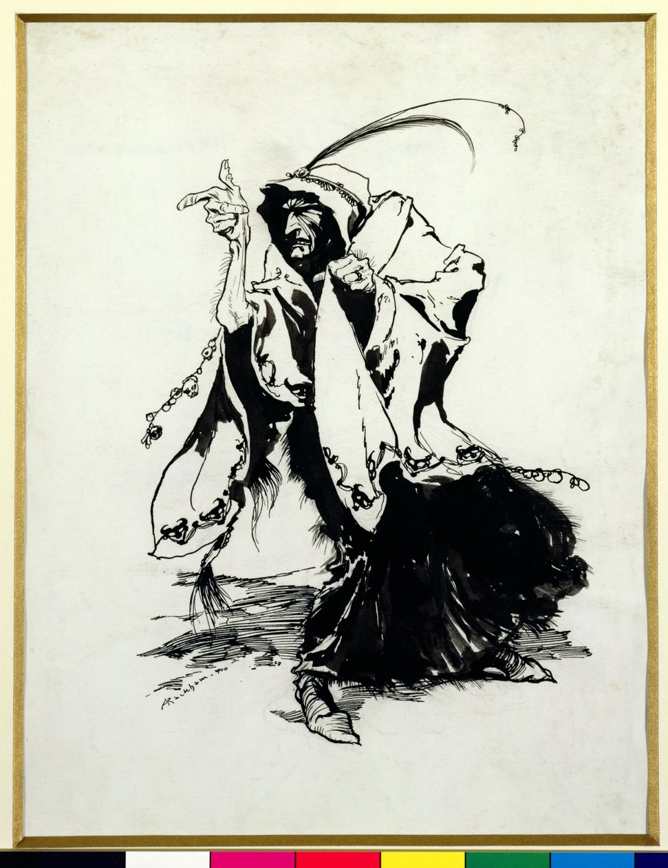 Briar Rose - The Thirteenth Fairy, illustrasjon fra Fairy Tales of the Brothers Grimm, oversatt av Mrs Edgar Lucas, utgitt 1900 (penn og blekk & monokrom wc på papir) av Arthur Rackham
