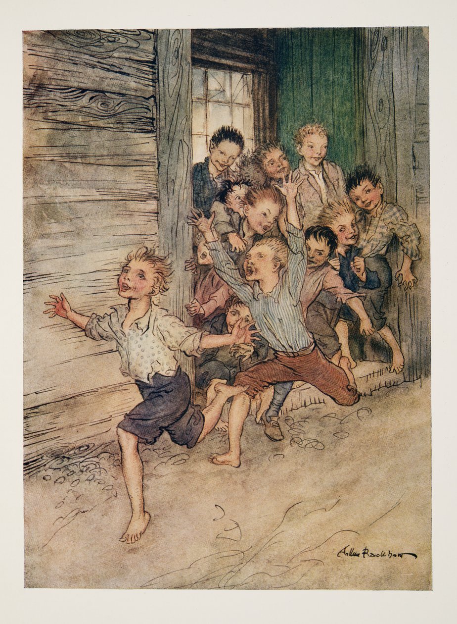 Sprekker frem som en legion av unge imps, fra The Legend of Sleepy Hollow av Washington Irving (1783 - 1859), pub. 1928 av Arthur Rackham