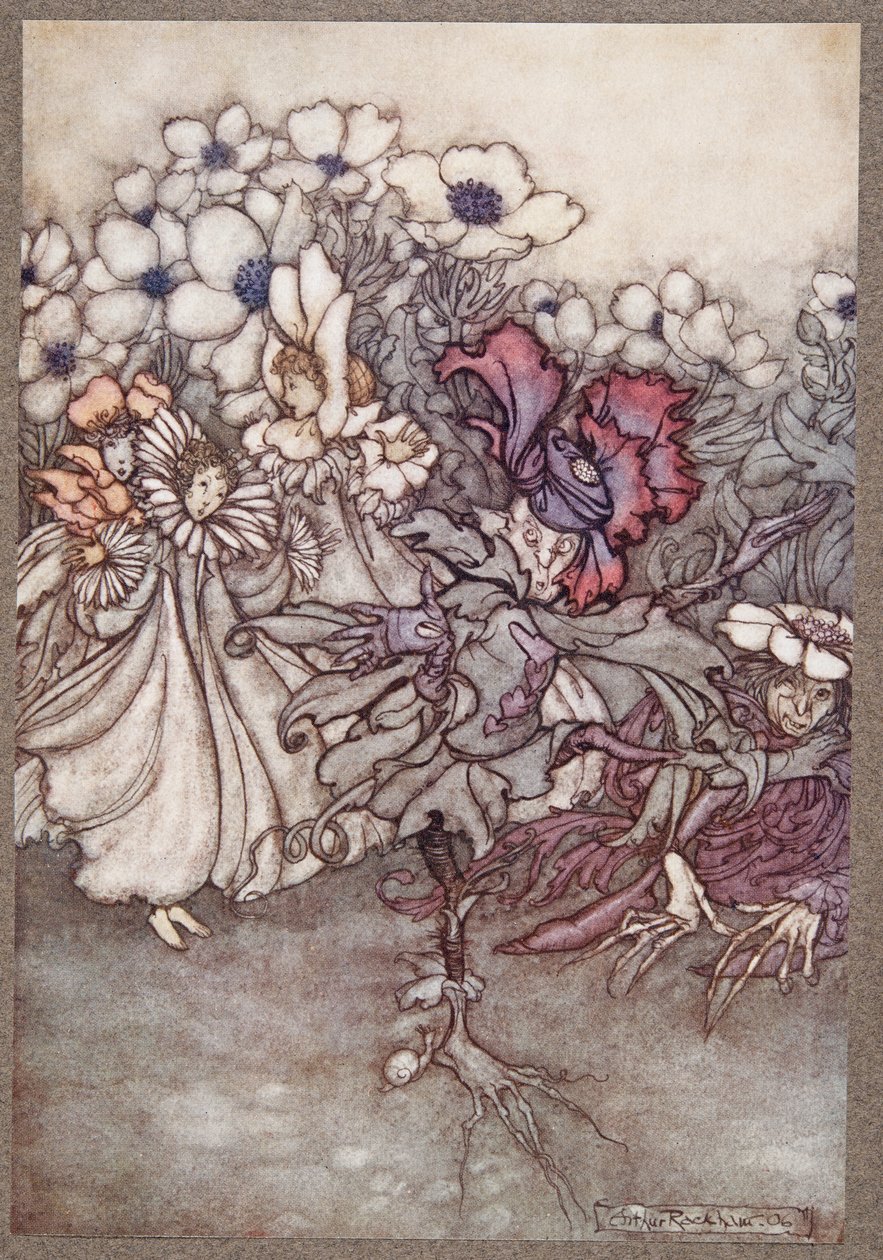 Men hvis du ser, og de frykter at det ikke er tid til å gjemme seg, står de ganske stille og later som de er blomster, fra Peter Pan i Kensington Gardens av J M Barrie (1860 - 1937), pub. 1906 av Arthur Rackham