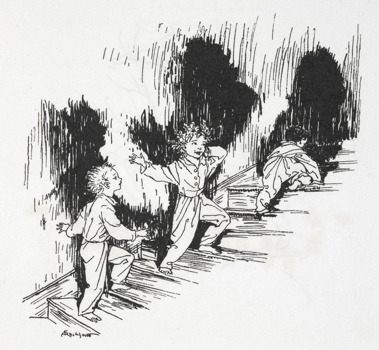 Barn som kryper opp trappene om natten av Arthur Rackham