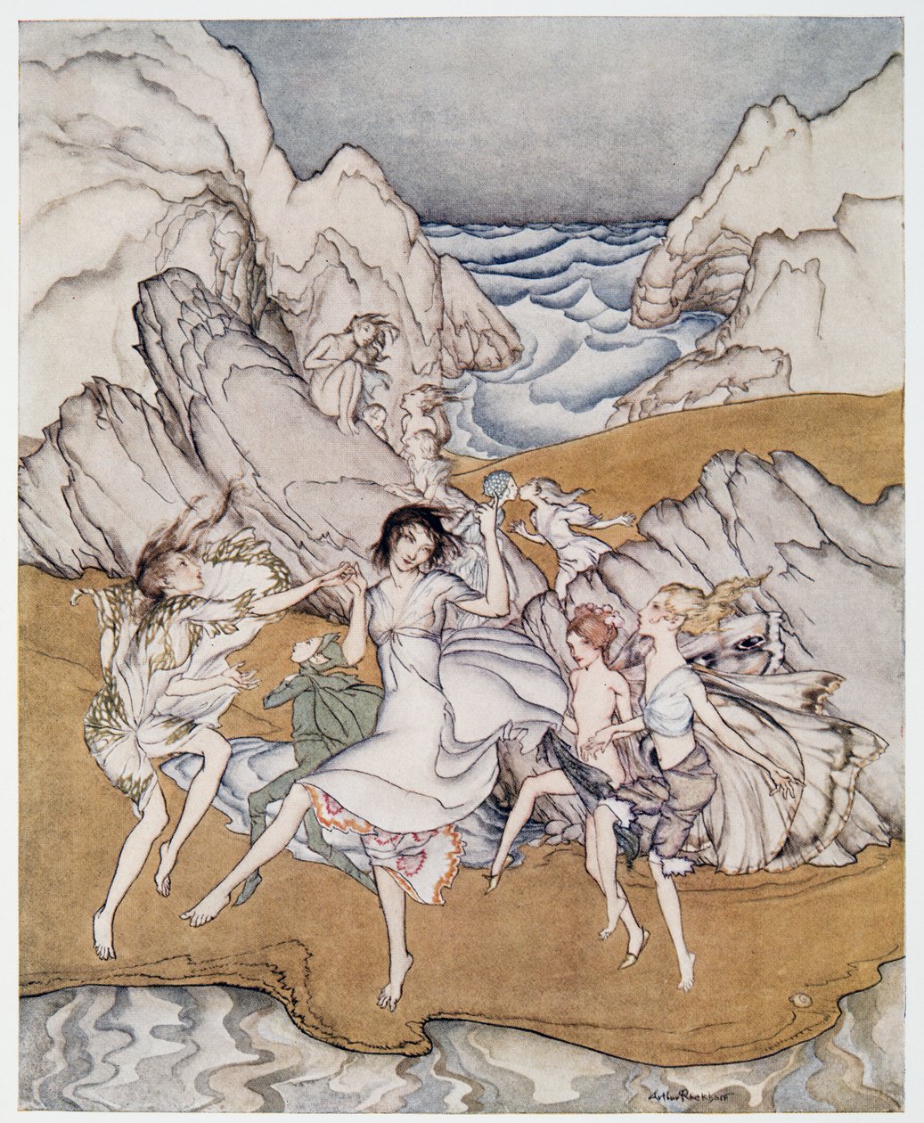 Kom til denne gule sand-illustrasjonen fra William Shakespeares The Tempest, pub. 1926 av Arthur Rackham