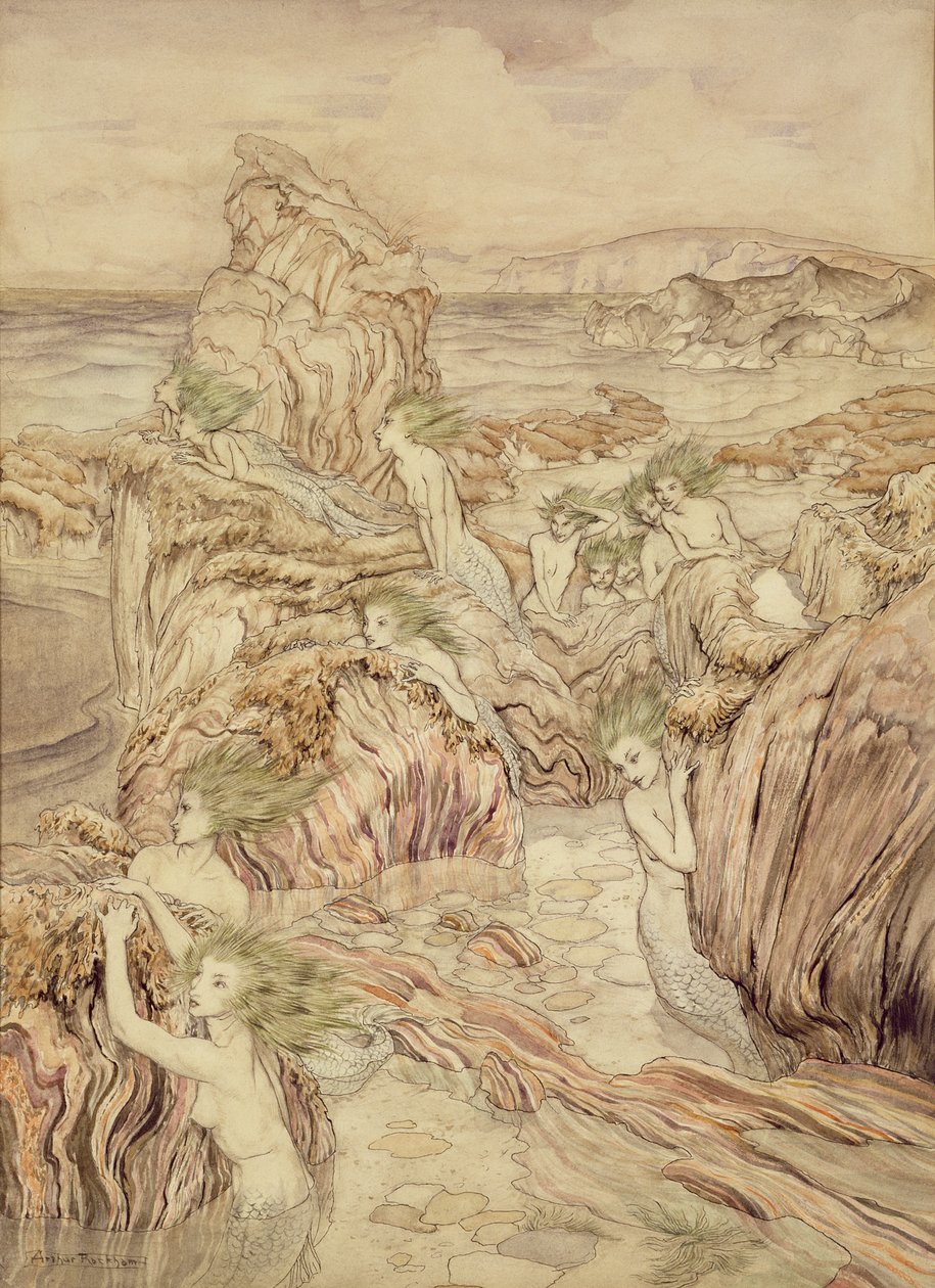 Daughter of the Sea, illustrasjon fra The Three Golden Apples, av Nathaniel Hawthorne (penn og blekk & wc på papir) av Arthur Rackham