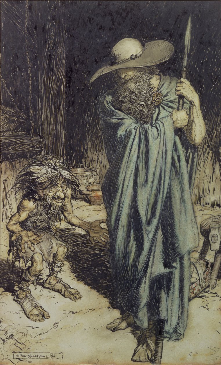 Dverg og kvinne, fra Wagners Ring of the Nibelungen, 1911 (wc, penn og blekk) av Arthur Rackham
