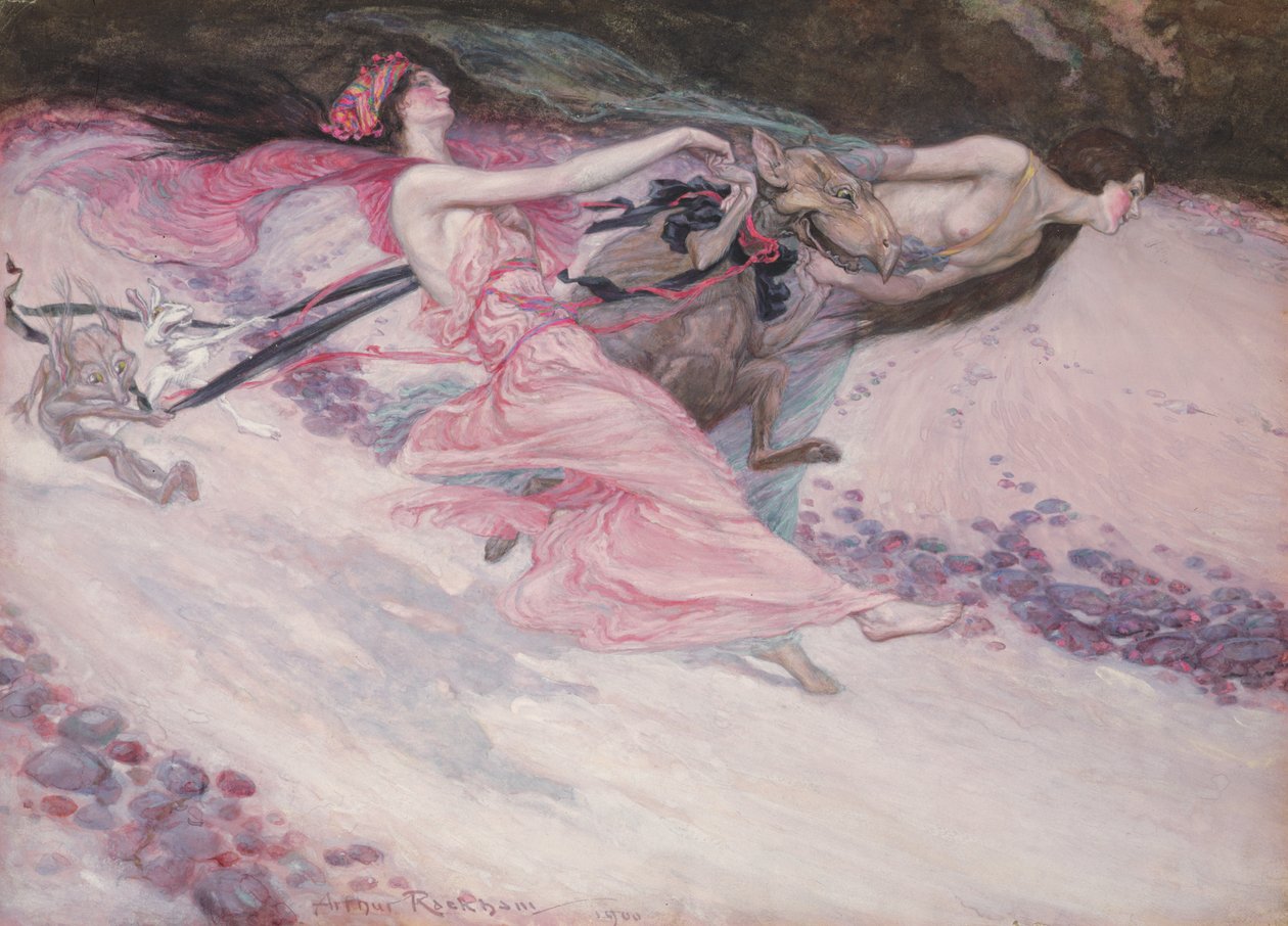 Elfin Revellers, 1900 (wc og gouache på panel) av Arthur Rackham